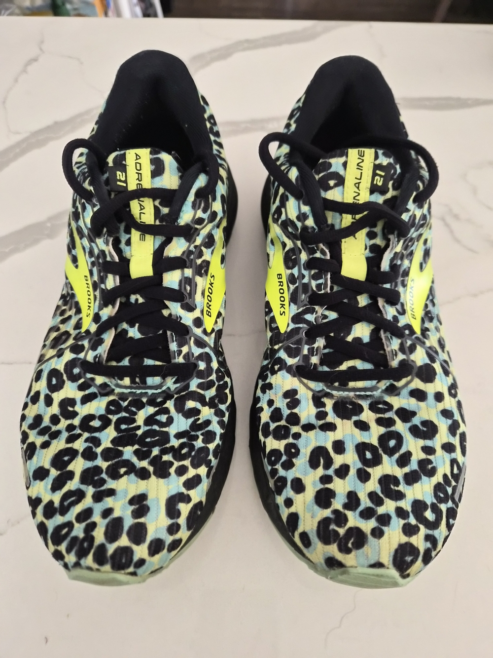 Brooks Women's Adrenaline21 Sneakers - Neon Yellow & Black Leopard Print - Picture 2 of 4